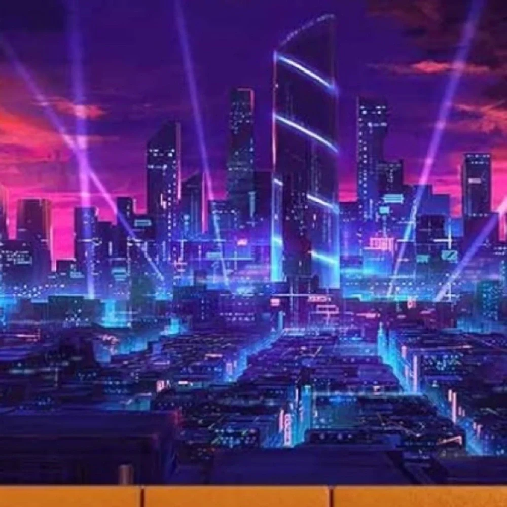 Aidatain Modern City Street View Tapestry - Blue and Purple Night City Japanese